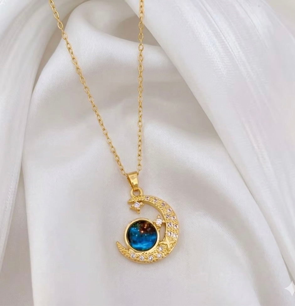 Celestial Moon & Galaxy Pendant Necklace
