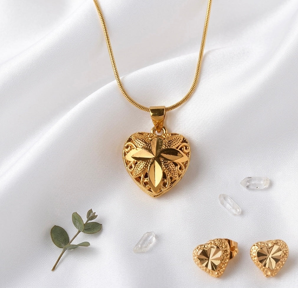 18K Gold Plated Heart Jewellery Set