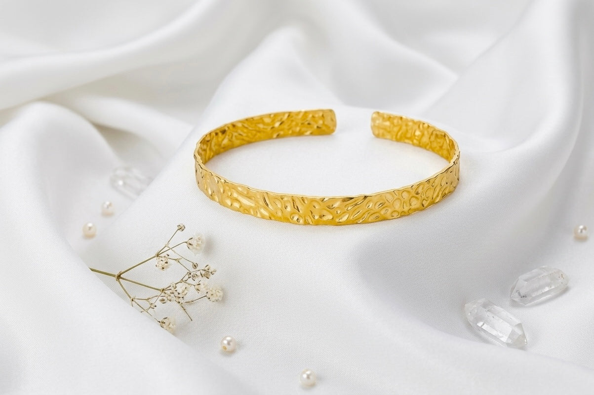 Textured Gold Open Cuff Bangle