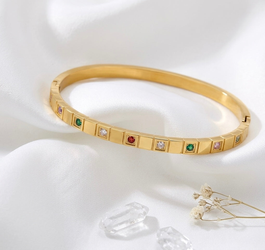 Cubic Zirconia Gold Bangle Bracelet