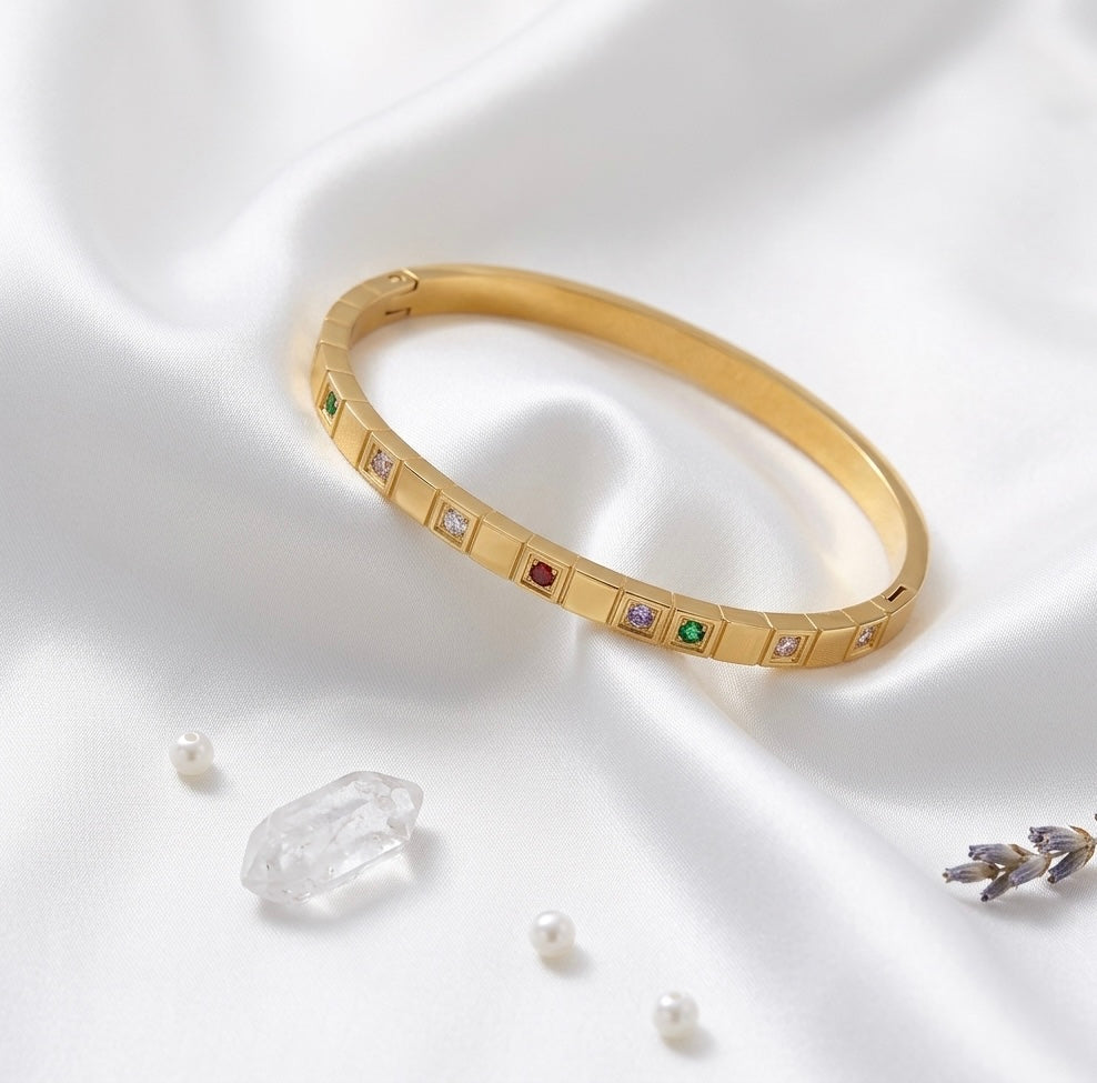 Cubic Zirconia Gold Bangle Bracelet
