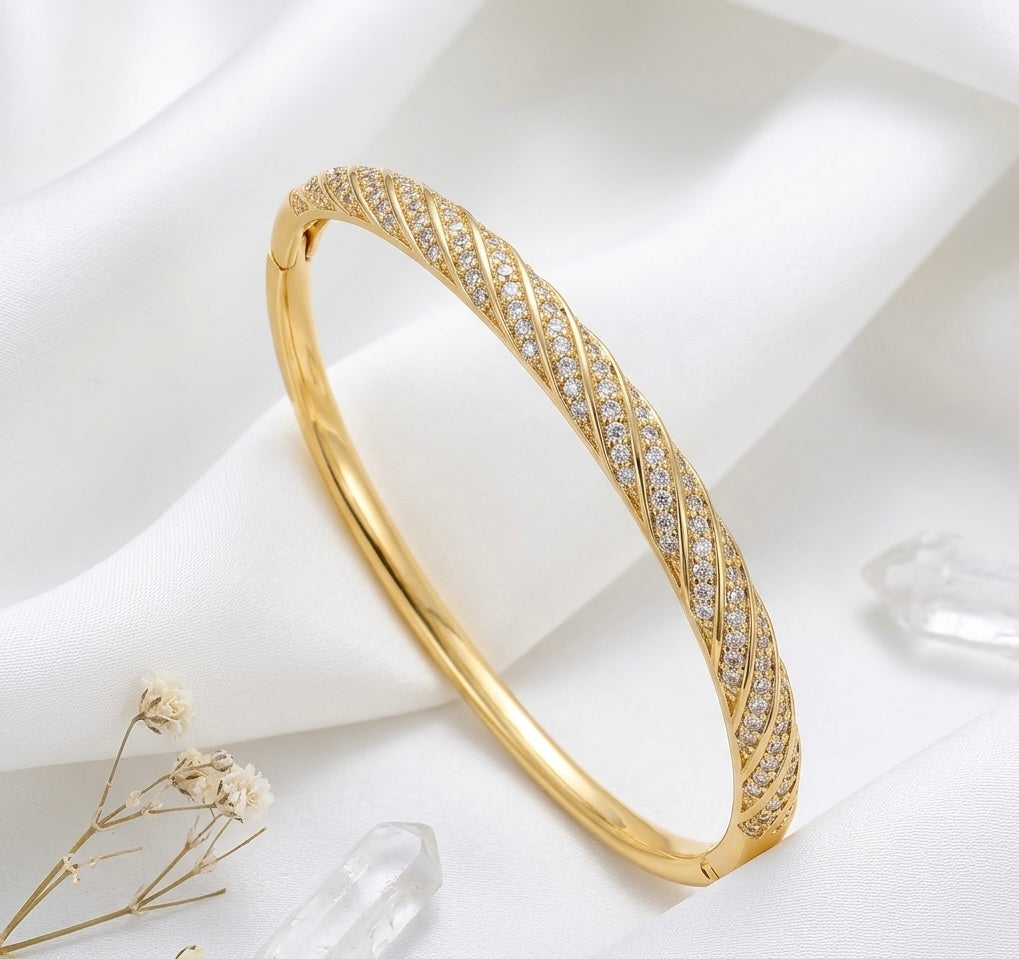 18K Gold Plated Twist Inlaid Bangle Bracelet