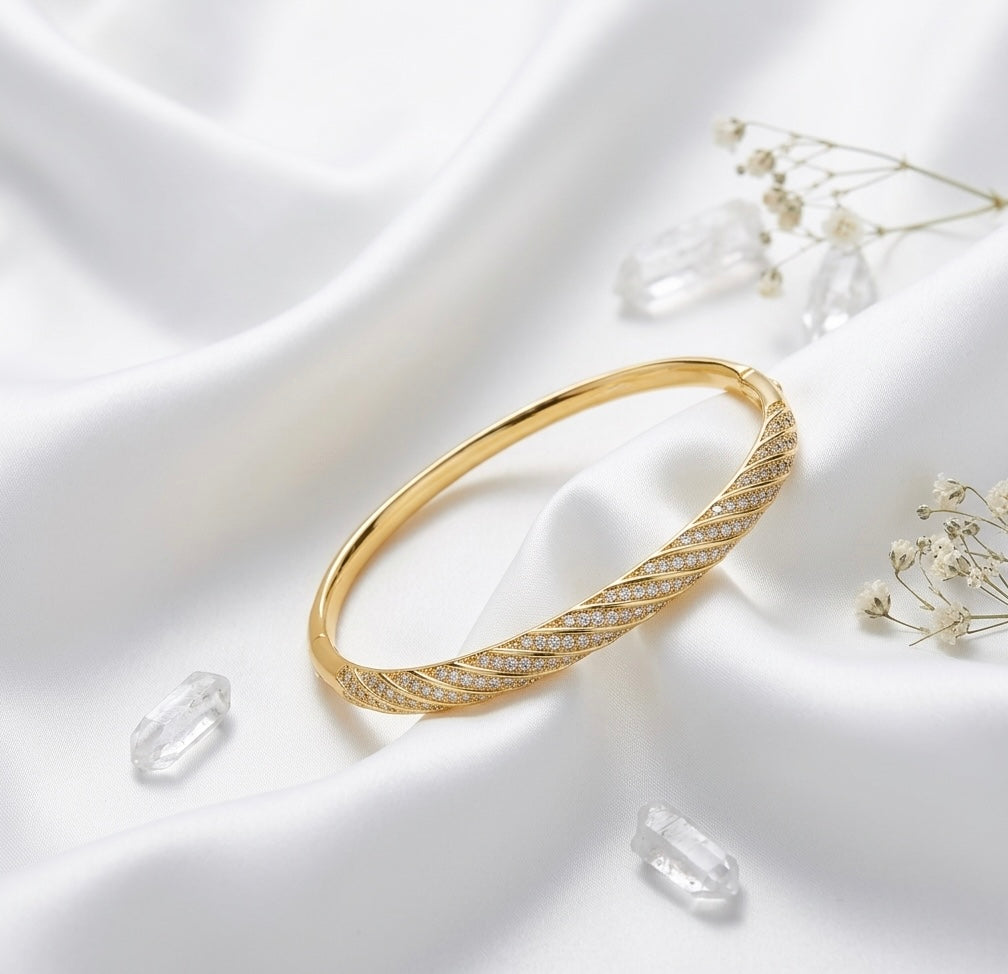 18K Gold Plated Twist Inlaid Bangle Bracelet