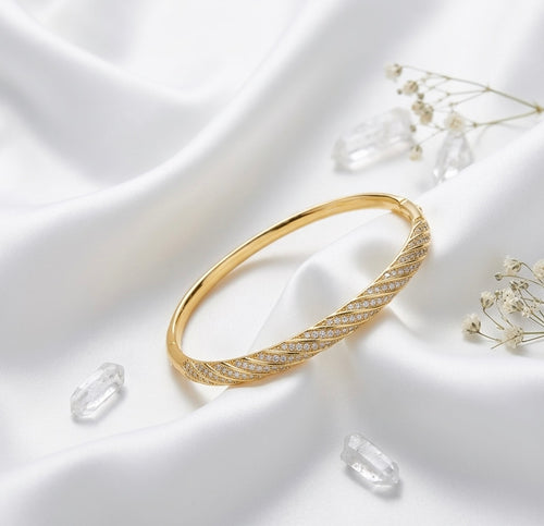 18K Gold Plated Twist Inlaid Bangle Bracelet