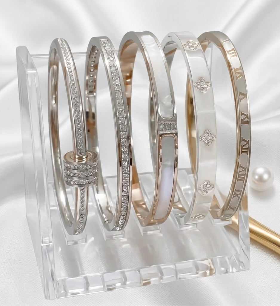 5-Piece Stainless Steel Bangle Bracelet Set - Silver