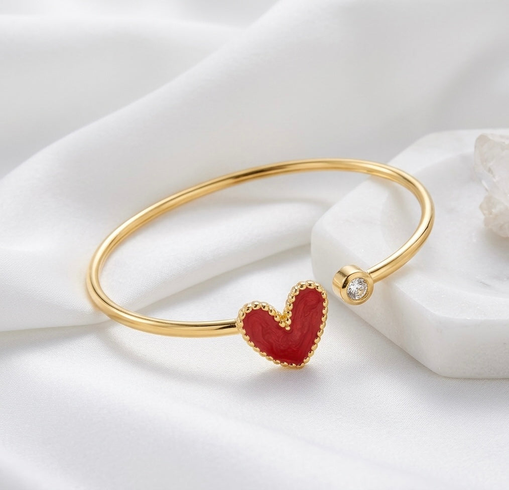 Golden Heart Enamel Cuff Bangle