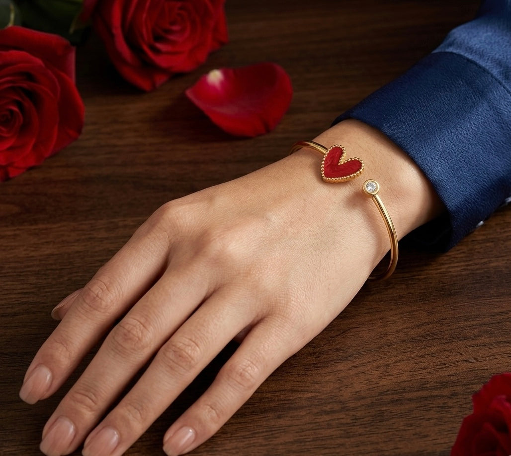 Golden Heart Enamel Cuff Bangle