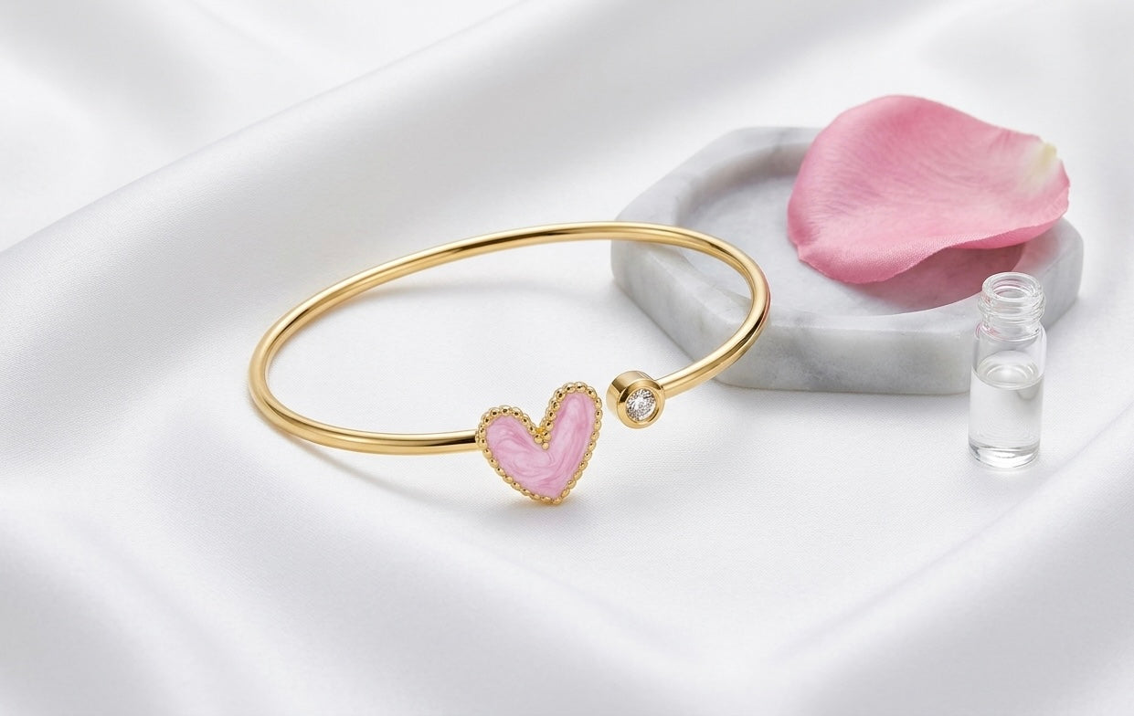 Golden Heart Enamel Cuff Bangle