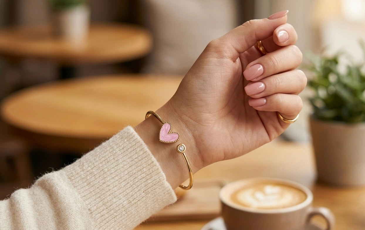 Golden Heart Enamel Cuff Bangle