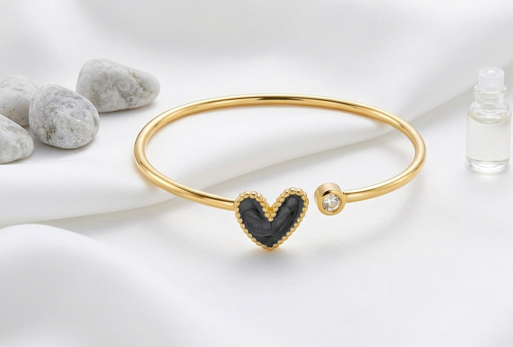 Golden Heart Enamel Cuff Bangle