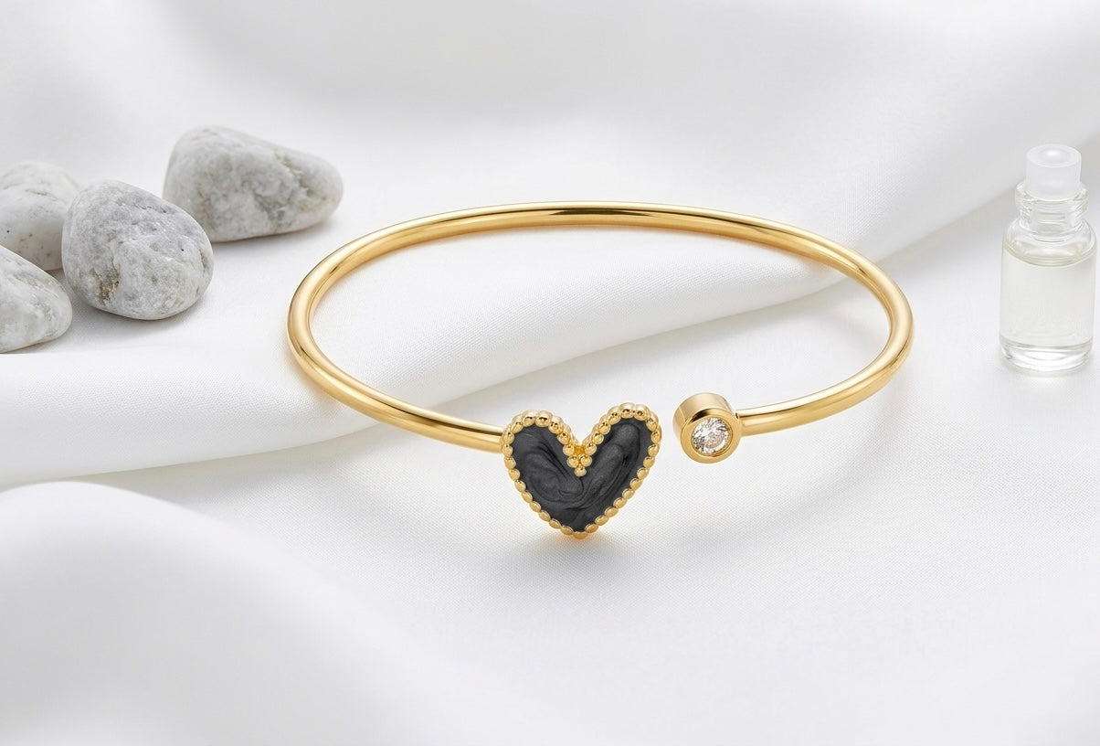 Golden Heart Enamel Cuff Bangle