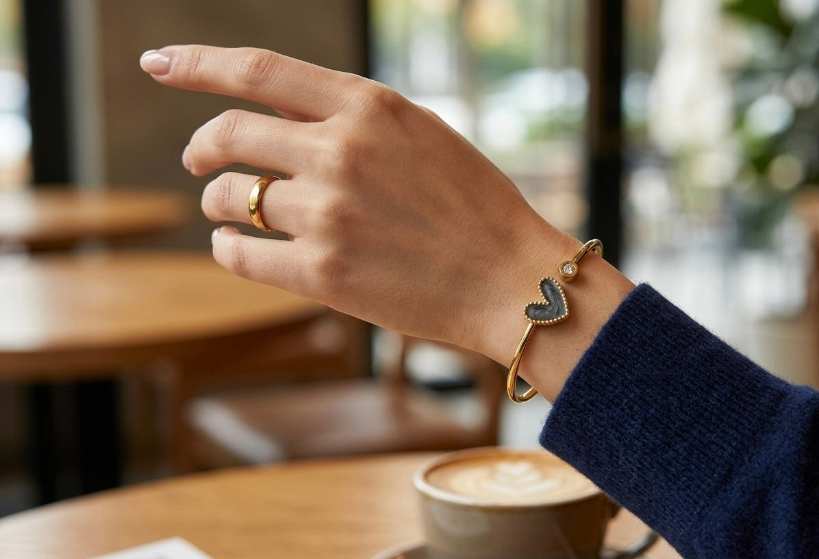 Golden Heart Enamel Cuff Bangle
