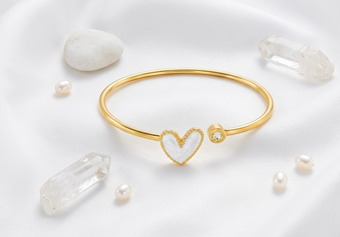 Golden Heart Enamel Cuff Bangle