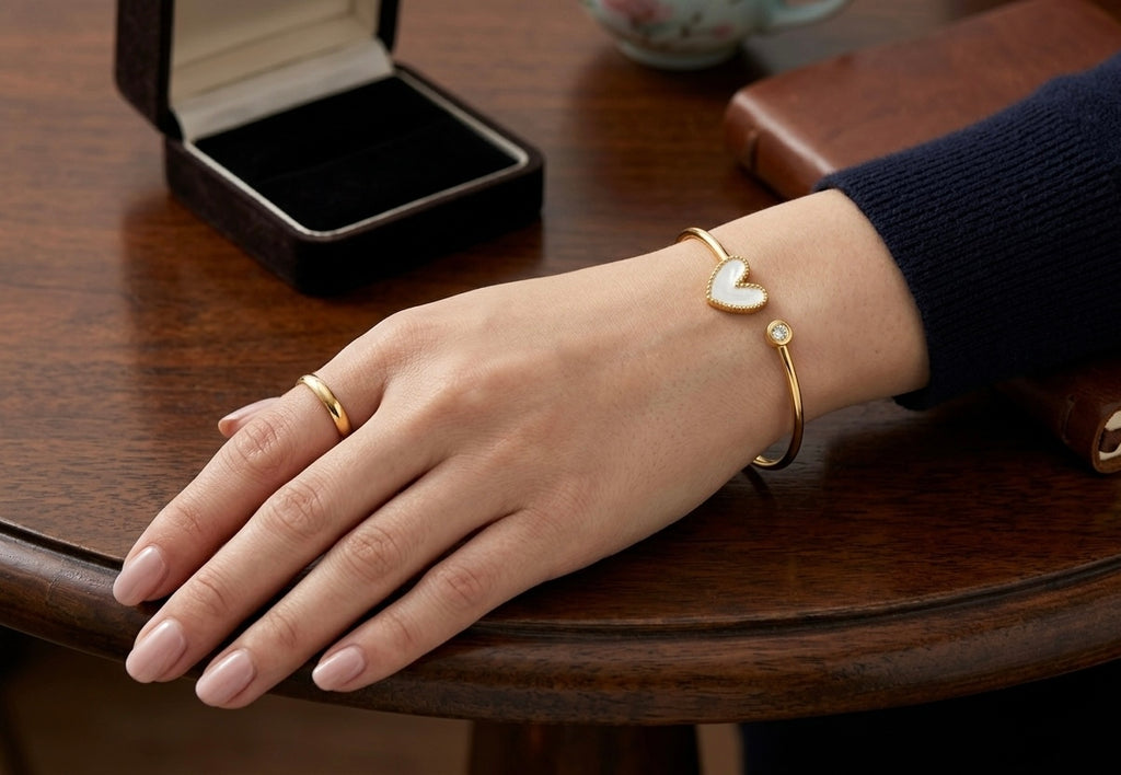Golden Heart Enamel Cuff Bangle