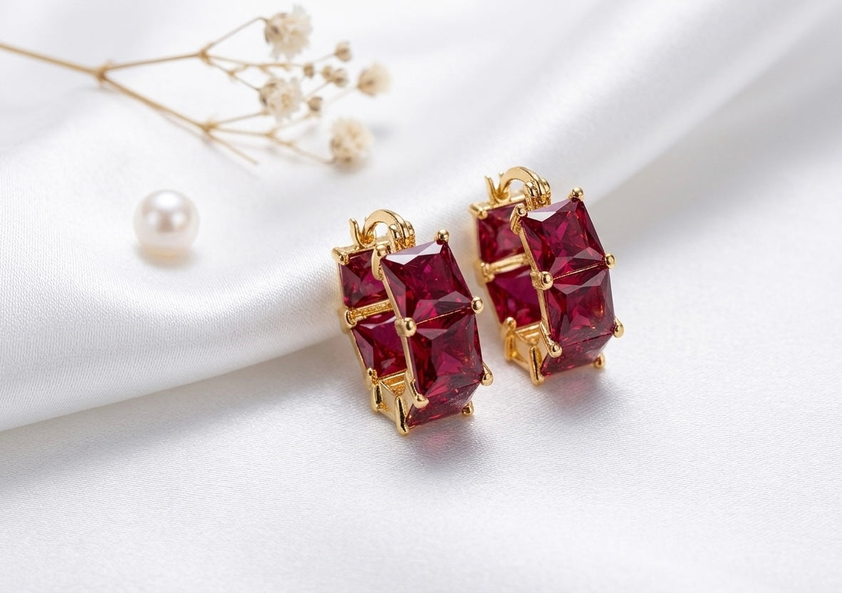 18K Gold Plated Crystal Huggie Earrings
