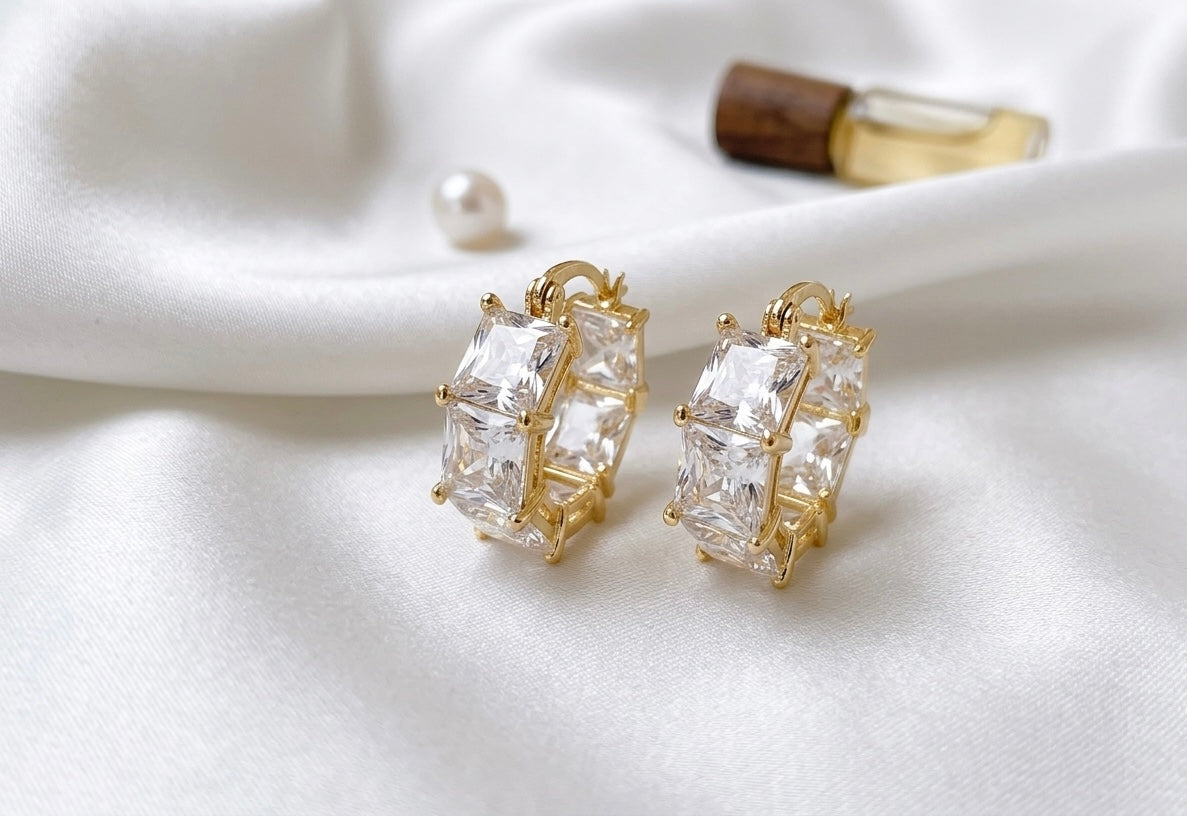18K Gold Plated Crystal Huggie Earrings