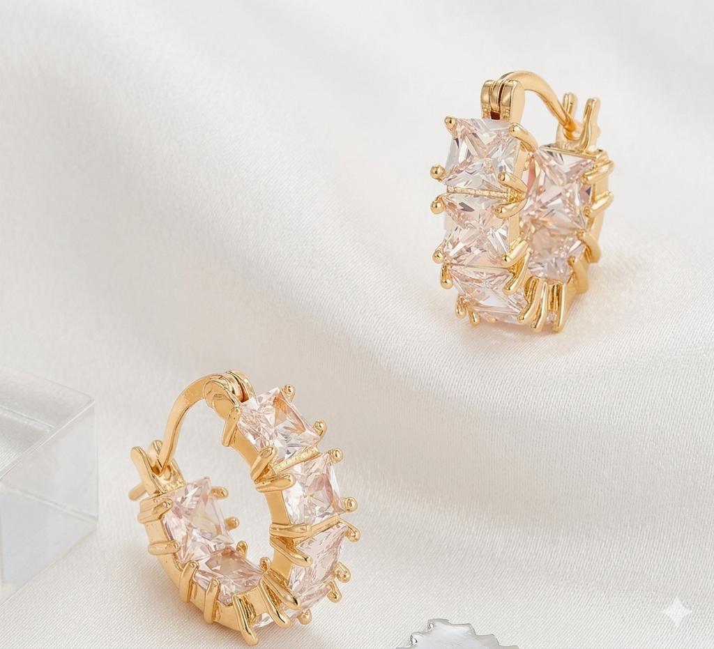 18K Gold Plated Crystal Huggie Earrings