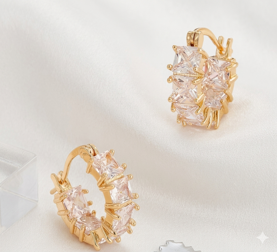 18K Gold Plated Crystal Huggie Earrings