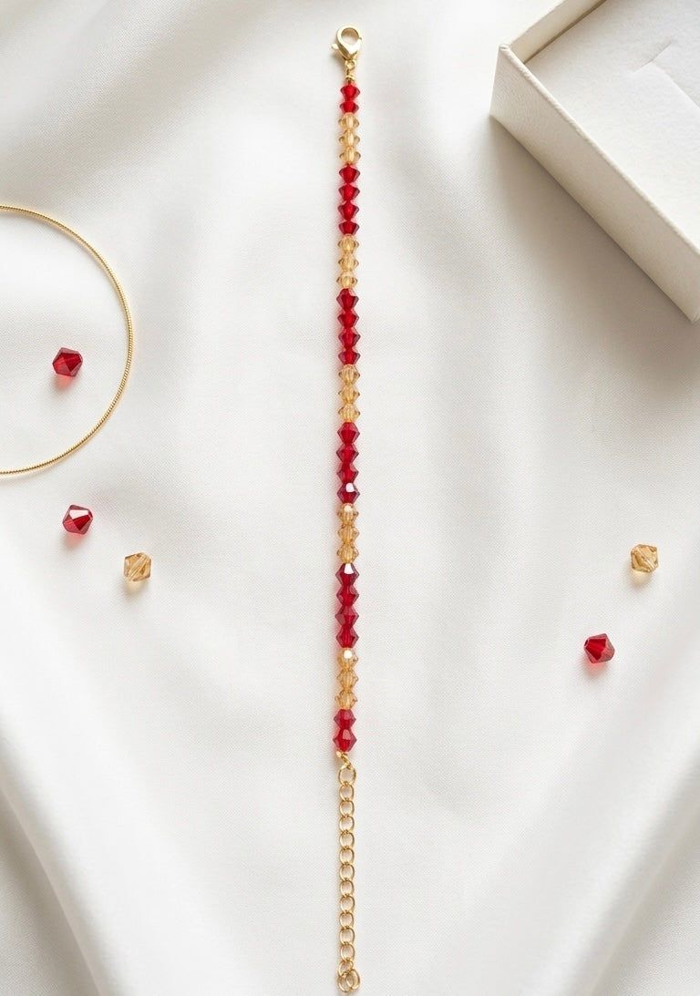 Handmade Red & Gold Glass Bead Bracelet