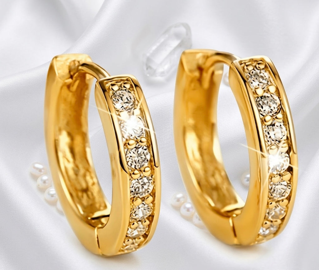 18K Gold Plated Zirconia Hoop Earrings