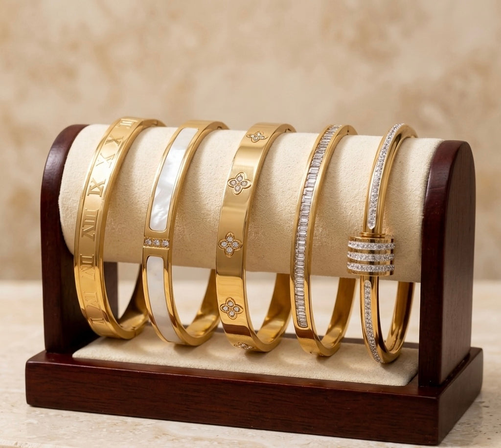 5pcs 18K Gold Plated 304 Stainless Steel Stackable Bracelets