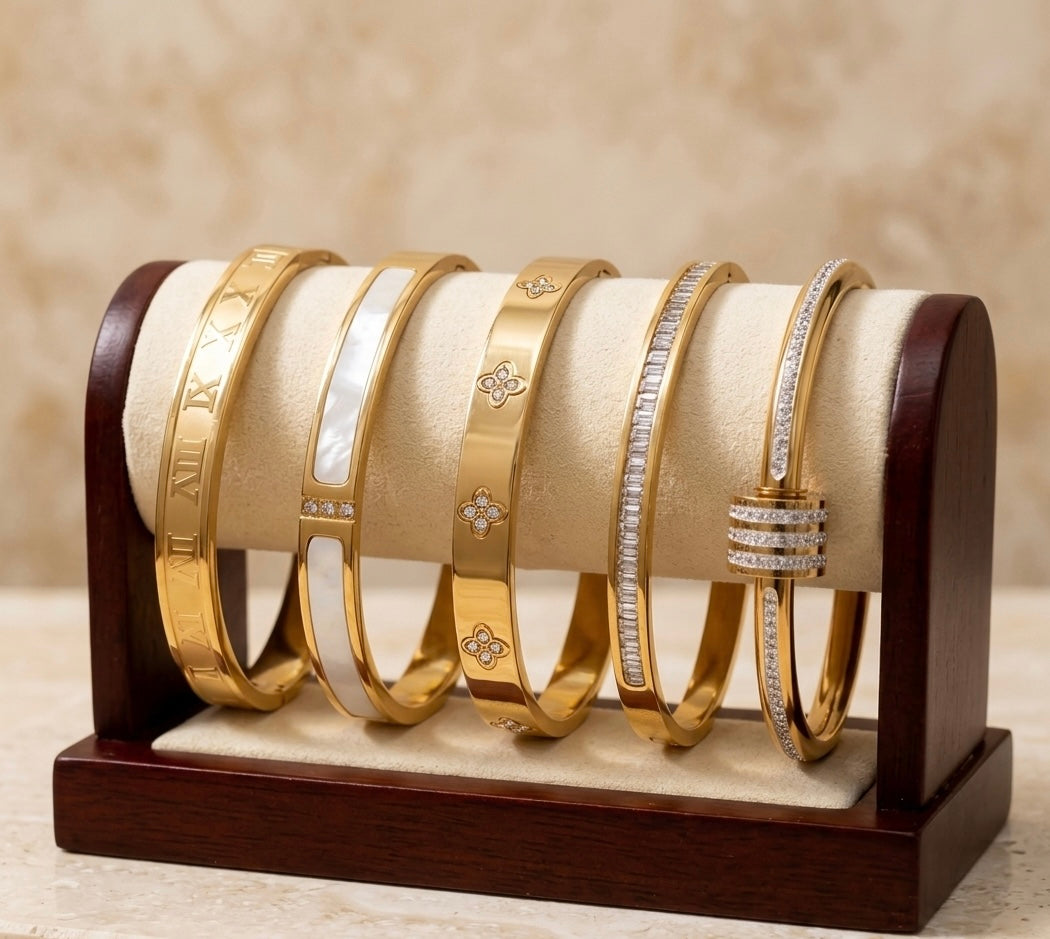 5pcs 18K Gold Plated 304 Stainless Steel Stackable Bracelets