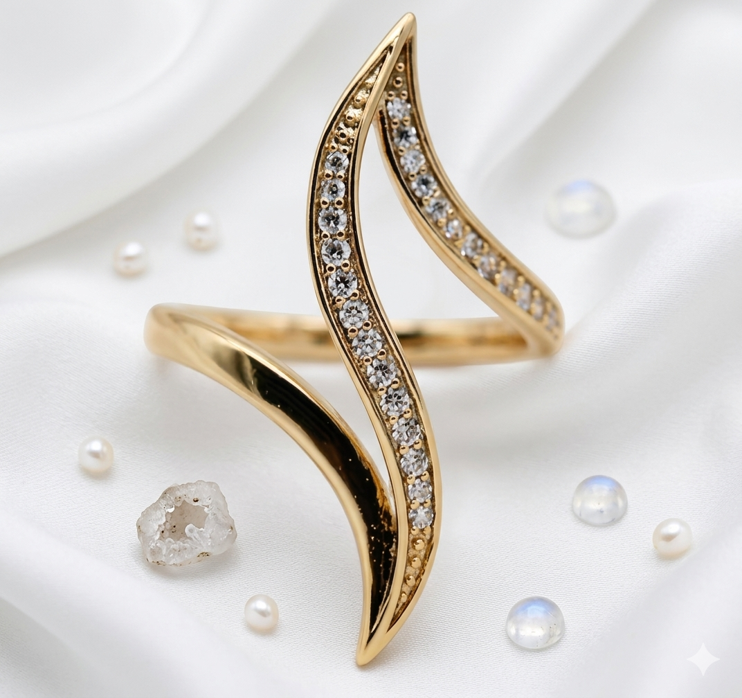 Gold Zirconia S-Wave Statement Ring