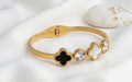Gold Clover & Crystal Cuff Bracelet
