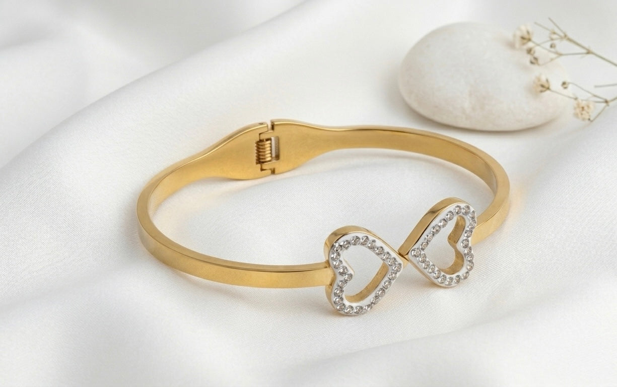 Gold Infinity Heart Crystal Cuff Bracelet