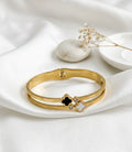 Gold Double Band Clover & Crystal Cuff Bracelet