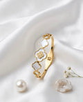 Gold Mother of Pearl Clover Cuff Bracelet