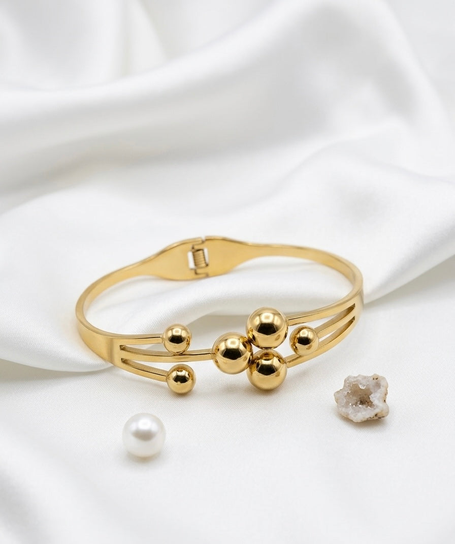 Gold Multi-Ball Cluster Cuff Bracelet