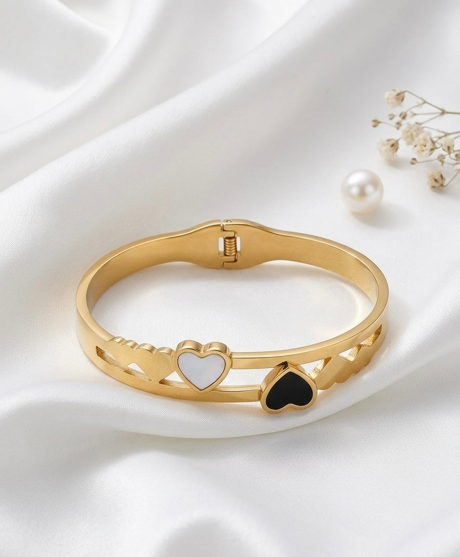 Gold Black & White Heart Cutout Cuff Bracelet
