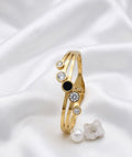 Gold Triple Band Black Onyx & Crystal Cuff Bracelet